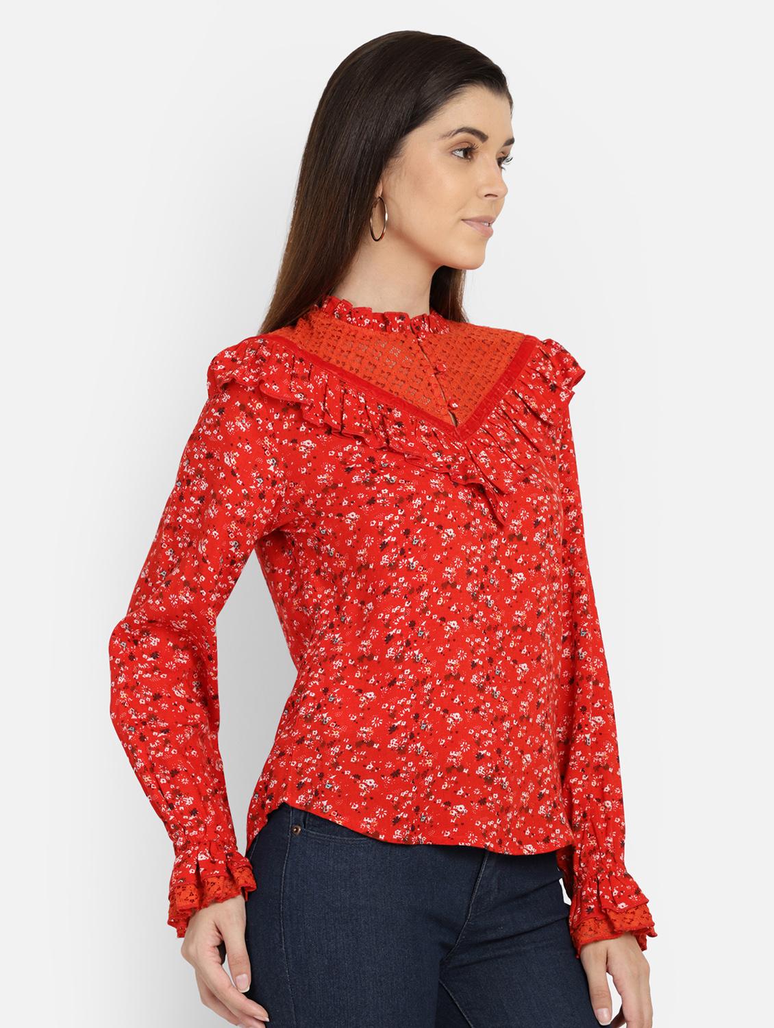 mesh detail ditsy floral top - 17288564 - Zoom Image - 2