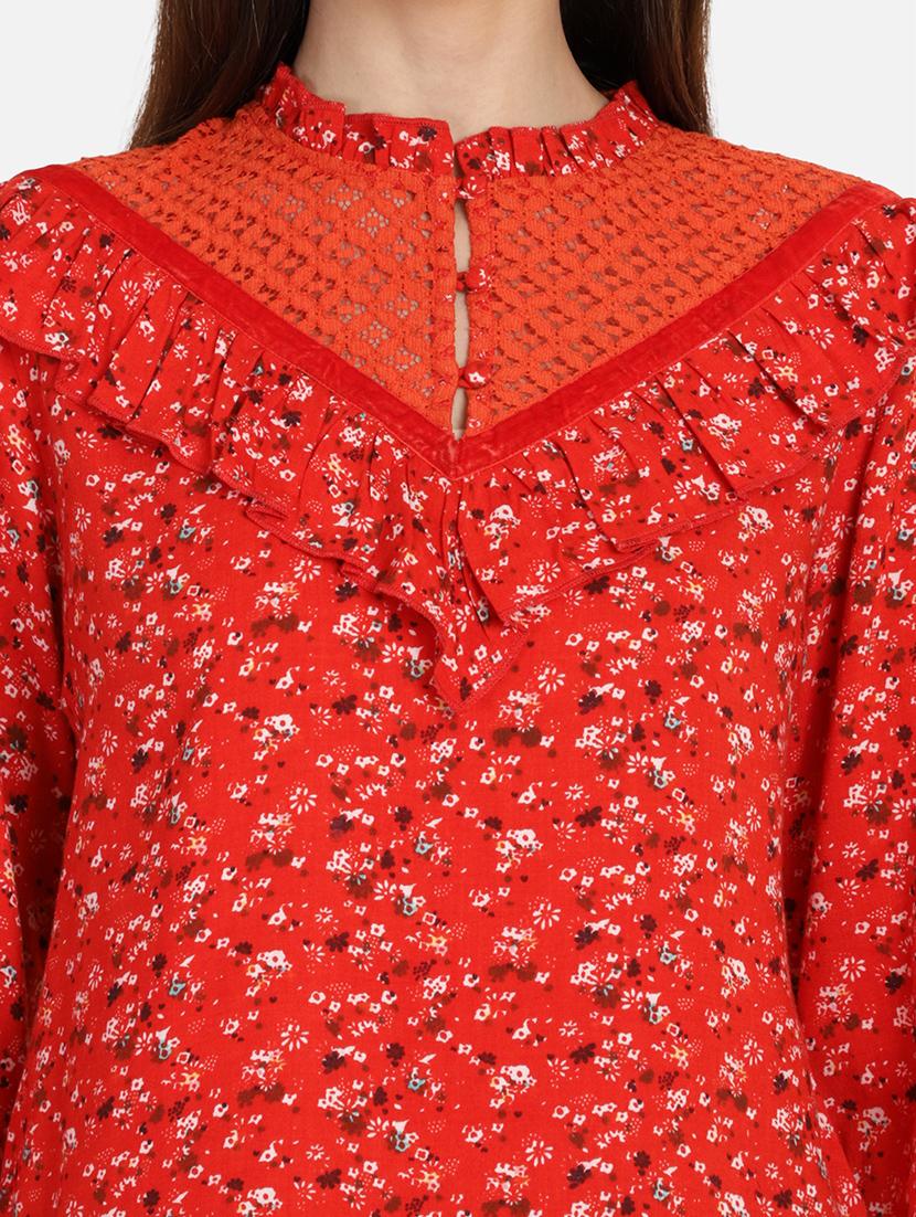 mesh detail ditsy floral top - 17288564 - Zoom Image - 6