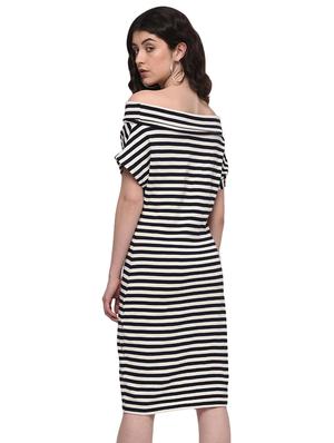 off shoulder striped dress - 17288566 - Standard Image - 3
