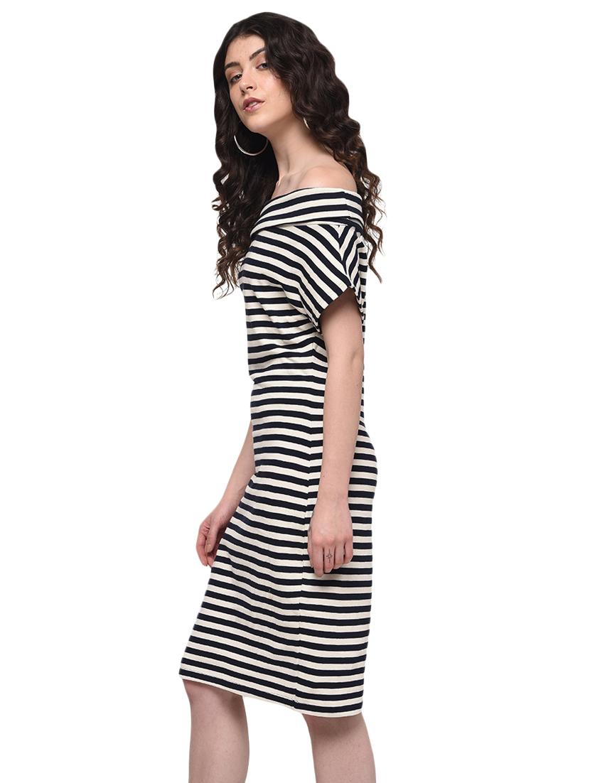 off shoulder striped dress - 17288566 - Zoom Image - 2