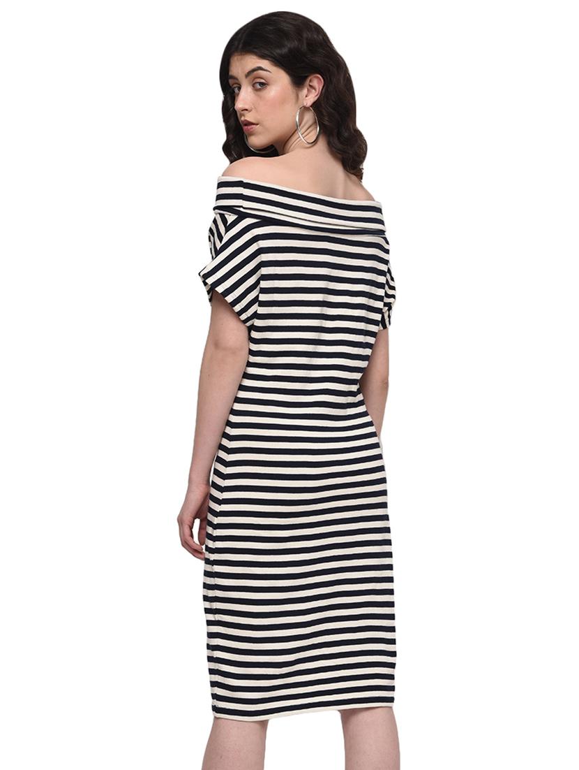 off shoulder striped dress - 17288566 - Zoom Image - 3