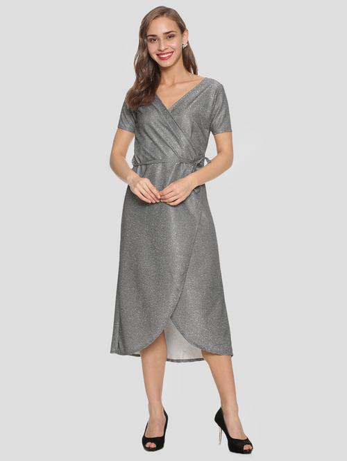 tie front metallic wrap dress - 17289330 - Standard Image - 1