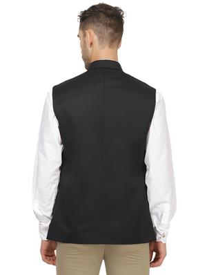 black solid double breasted waist coat - 17289456 - Standard Image - 3