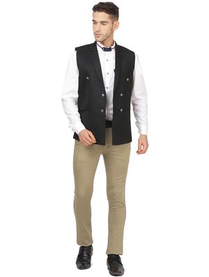 black solid double breasted waist coat - 17289456 - Standard Image - 4