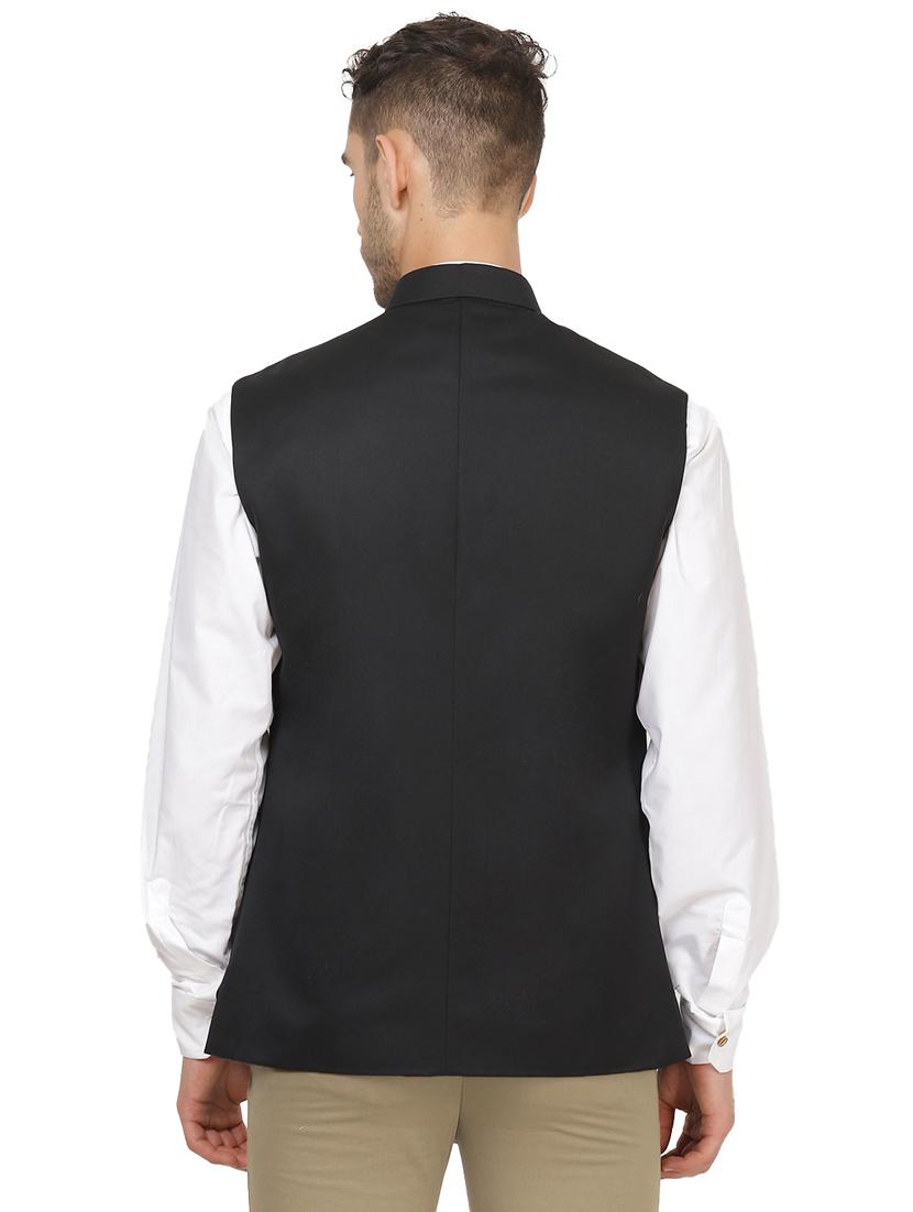 black solid double breasted waist coat - 17289456 - Zoom Image - 3