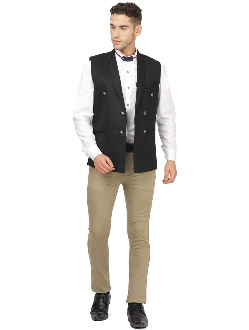 black solid double breasted waist coat - 17289456 - Zoom Image - 4