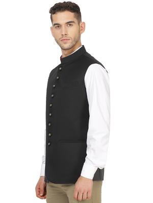 black solid nehru jacket - 17289457 - Standard Image - 3