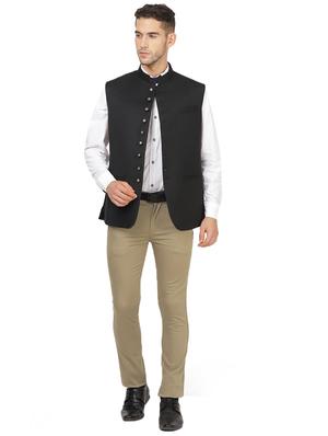 black solid nehru jacket - 17289457 - Standard Image - 5