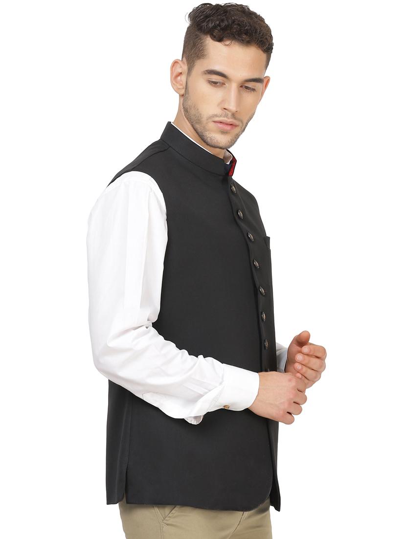 black solid nehru jacket - 17289457 - Zoom Image - 2