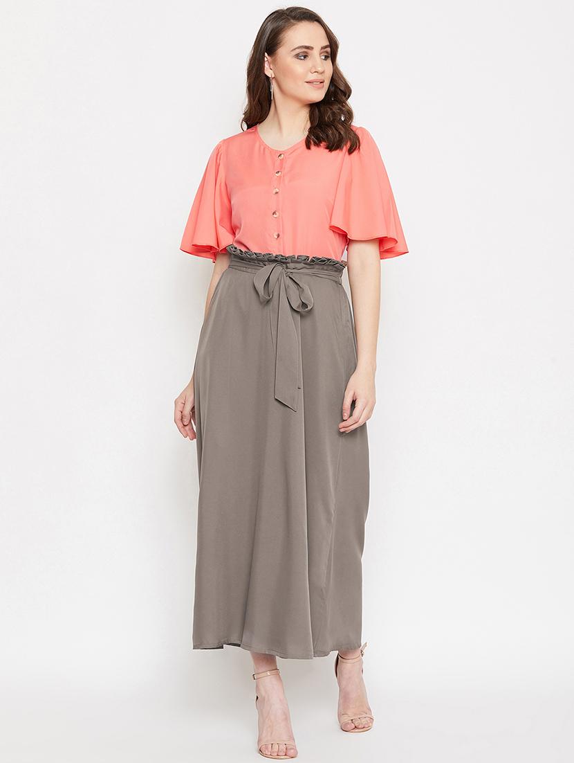 tie up waist skirt with solid top set - 17289634 - Zoom Image - 1