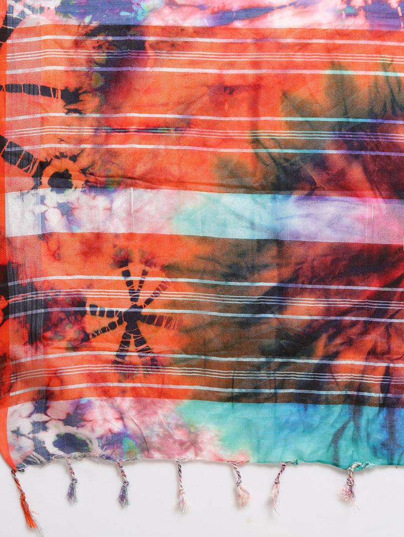 tie & die printed saree with blouse - 17289981 - Zoom Image - 5