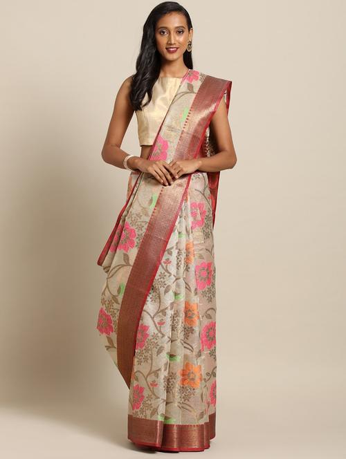 floral kanjivaram saree with blouse - 17290021 - Standard Image - 1