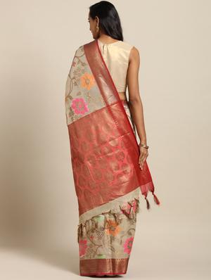 floral kanjivaram saree with blouse - 17290021 - Standard Image - 2