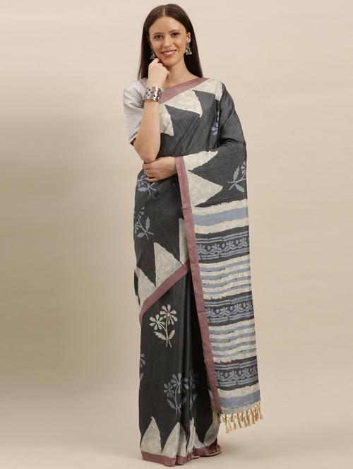 dabu printed saree with blouse - 17290041 - Standard Image - 1