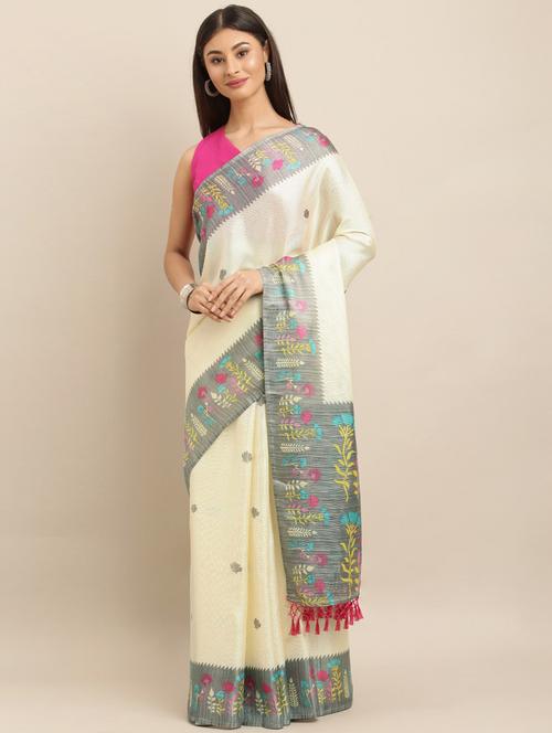 printed bordered saree with blouse - 17290106 - Standard Image - 1