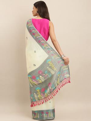 printed bordered saree with blouse - 17290106 - Standard Image - 2