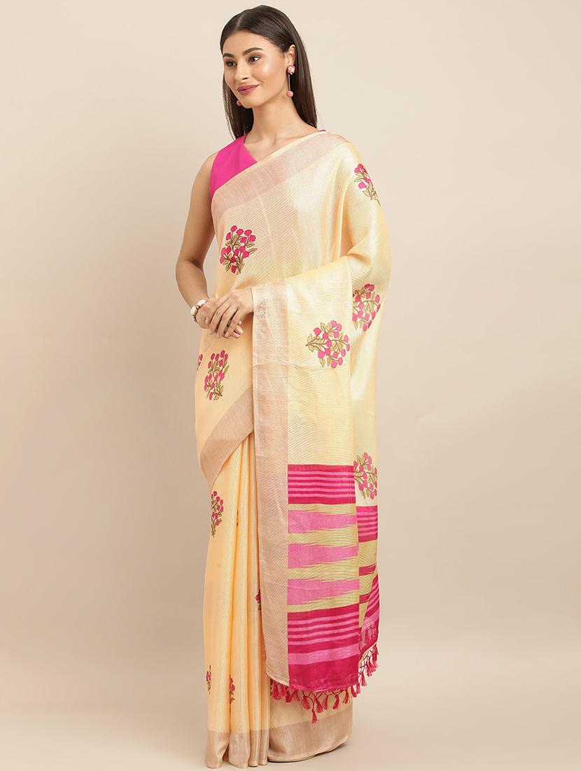 floral handloom saree with blouse - 17290116 - Zoom Image - 1