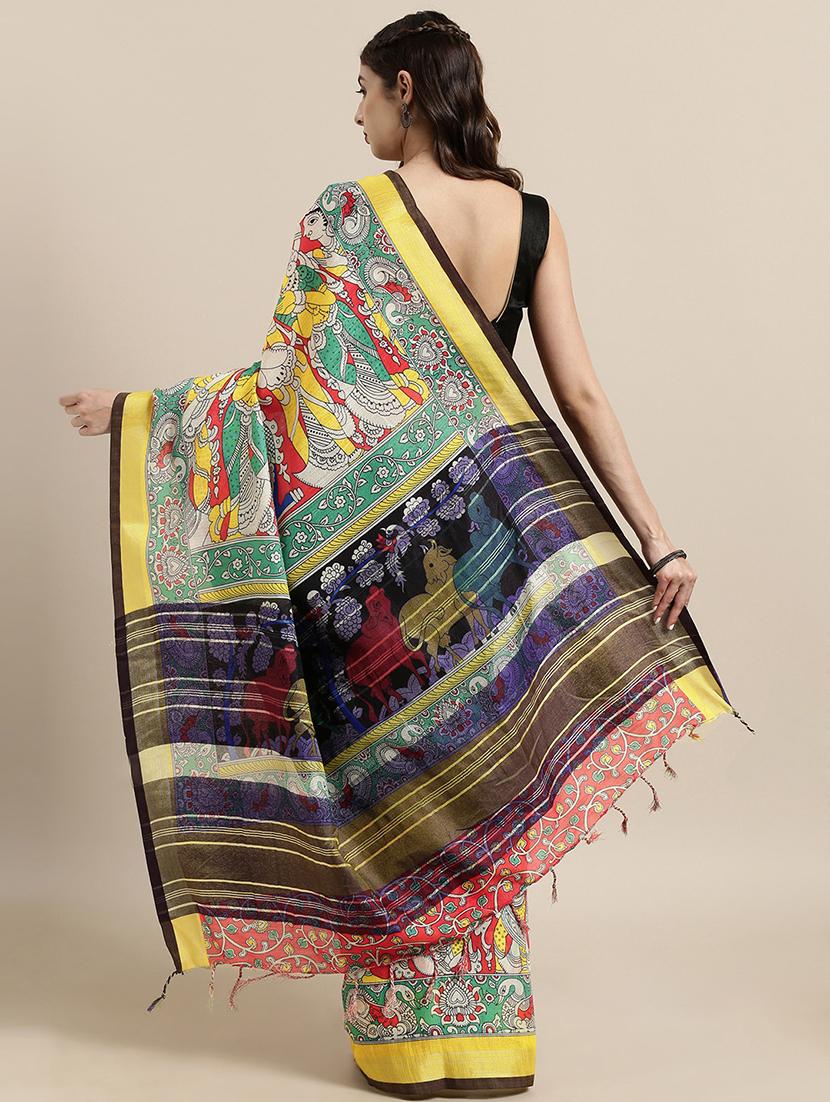 kalamkari printed saree with blouse - 17290149 - Zoom Image - 2