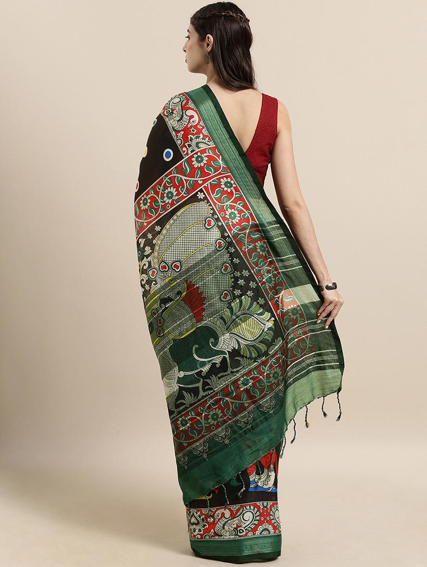 kalamkari printed saree with blouse - 17290151 - Zoom Image - 2