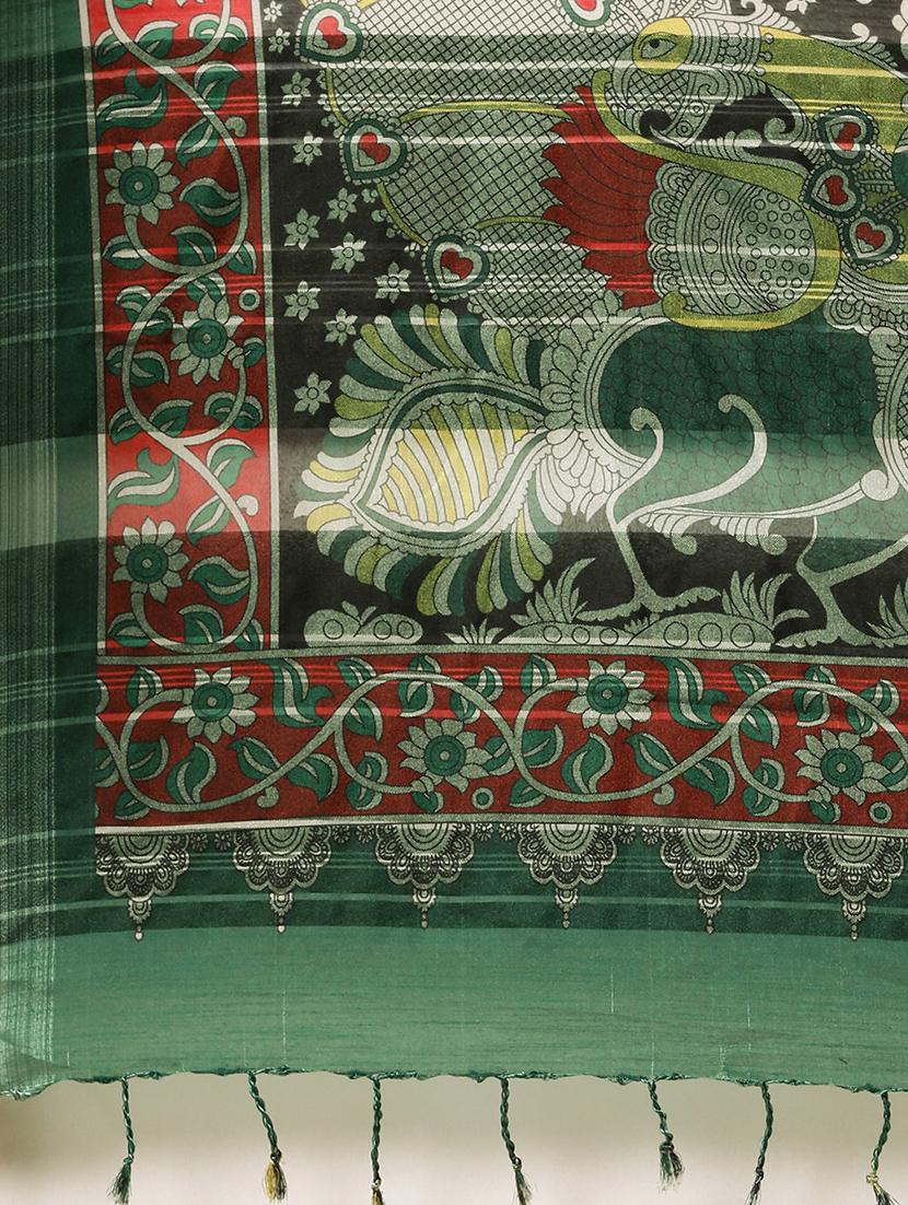 kalamkari printed saree with blouse - 17290151 - Zoom Image - 4