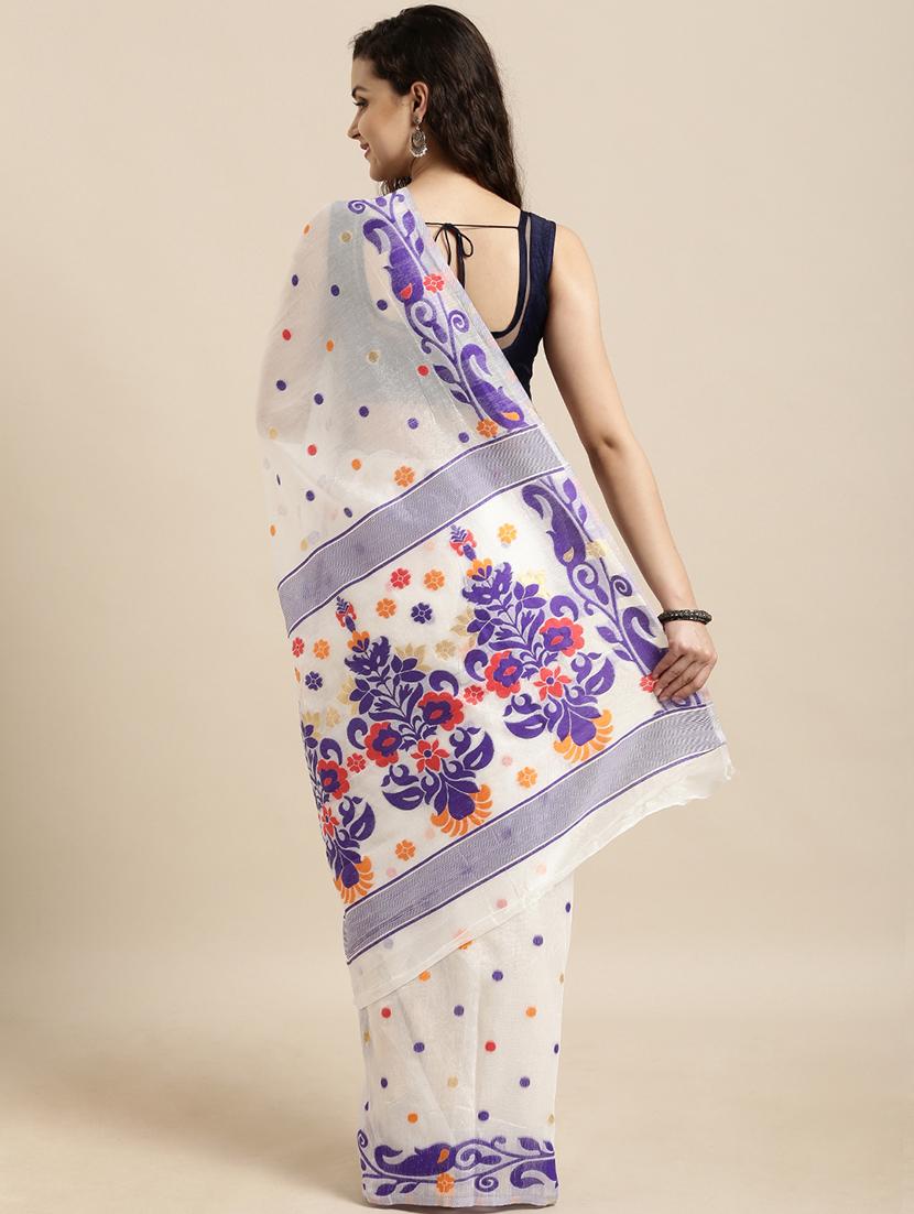 floral jamdani saree with blouse - 17290160 - Zoom Image - 2