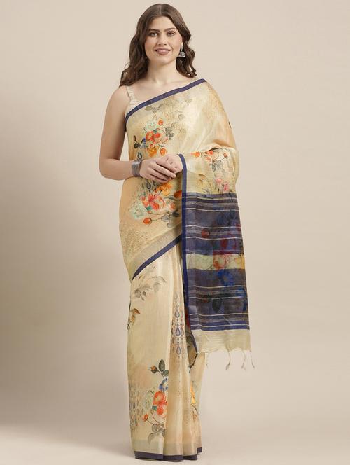 floral printed saree with blouse - 17290169 - Standard Image - 1