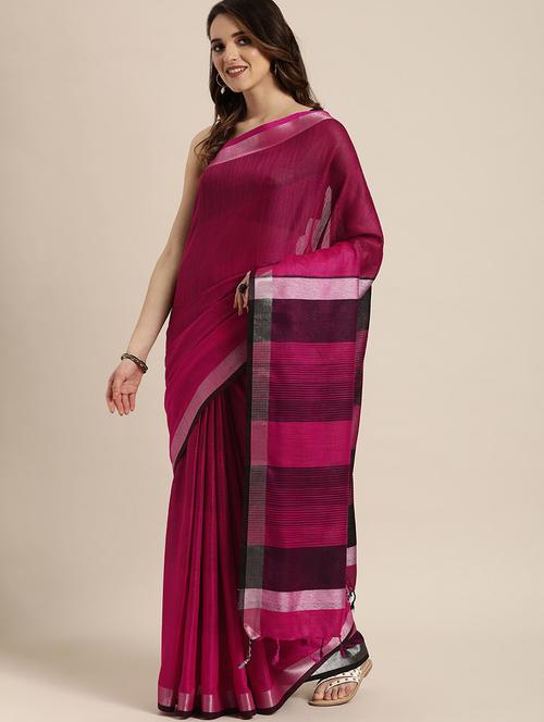 solid bordered saree with blouse - 17290170 - Standard Image - 1