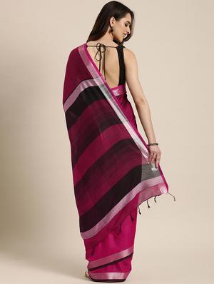 solid bordered saree with blouse - 17290170 - Standard Image - 2