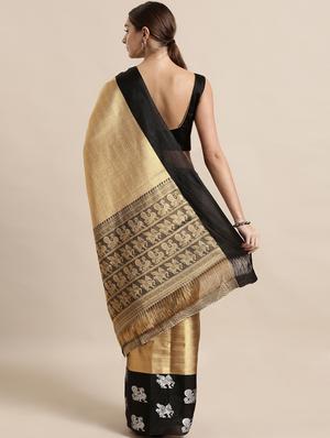 solid bordered gold kanjivaram saree with blouse - 17290215 - Standard Image - 2