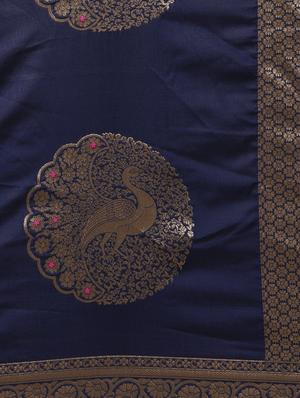 navy silk blend banarasi saree with blouse - 17290216 - Standard Image - 3