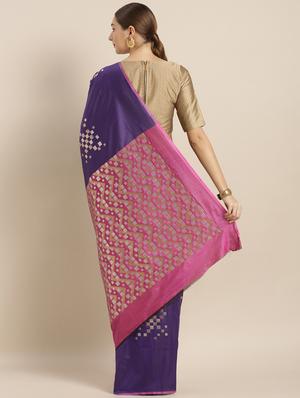 navy blue banarasi saree with blouse - 17290220 - Standard Image - 2