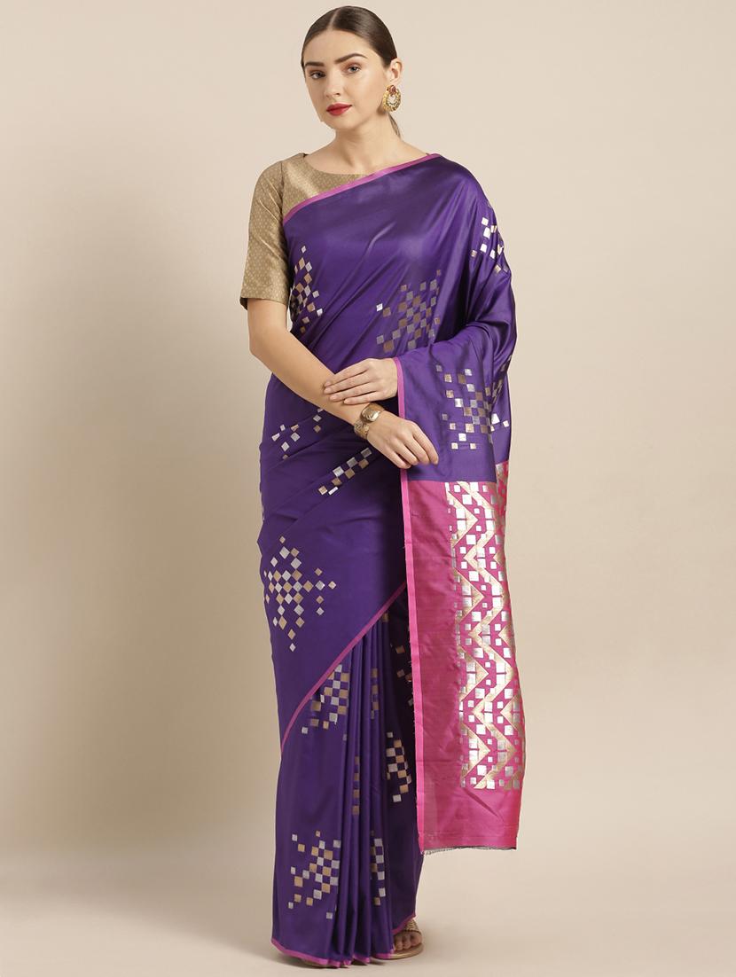 navy blue banarasi saree with blouse - 17290220 - Zoom Image - 1