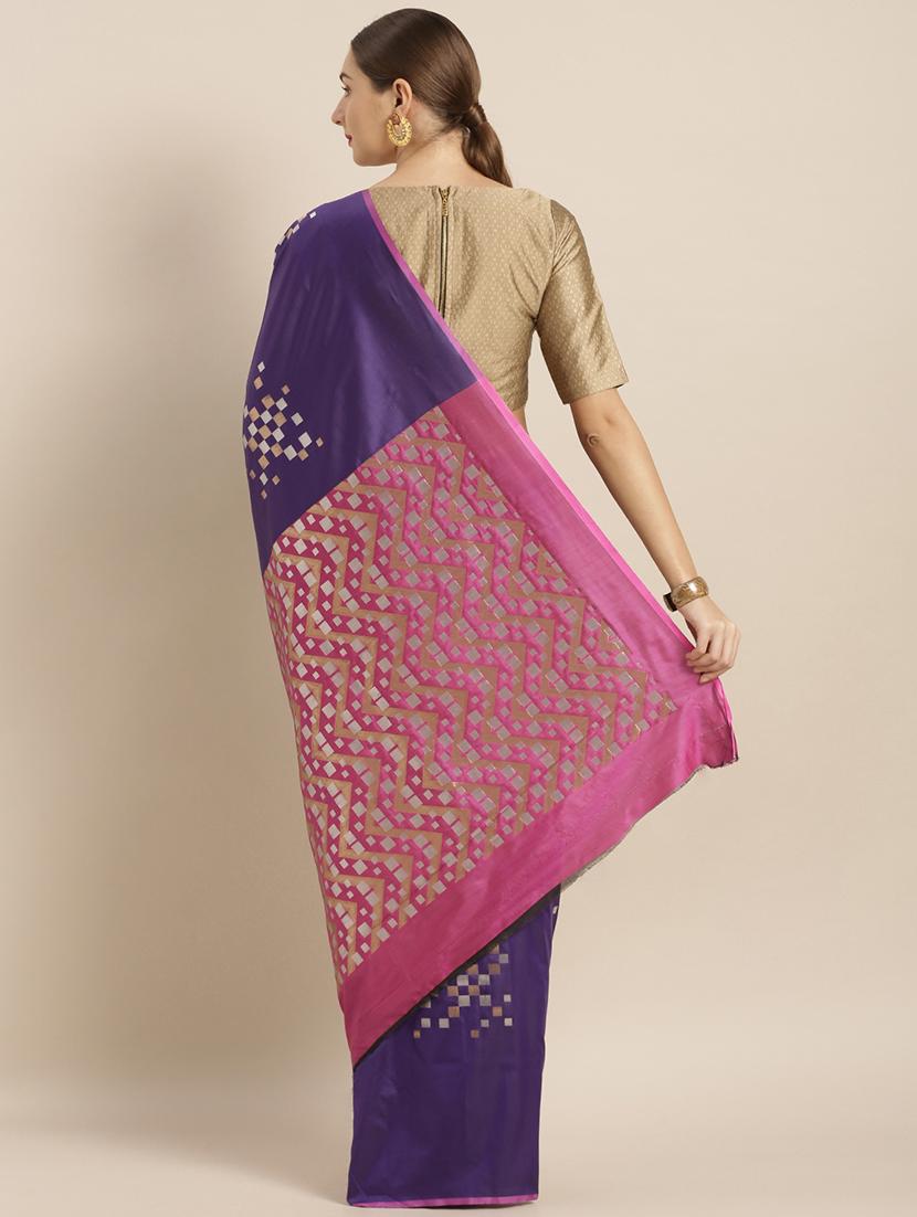 navy blue banarasi saree with blouse - 17290220 - Zoom Image - 2