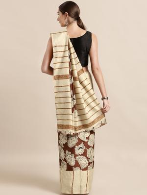 printed bordered saree with blouse - 17290282 - Standard Image - 2
