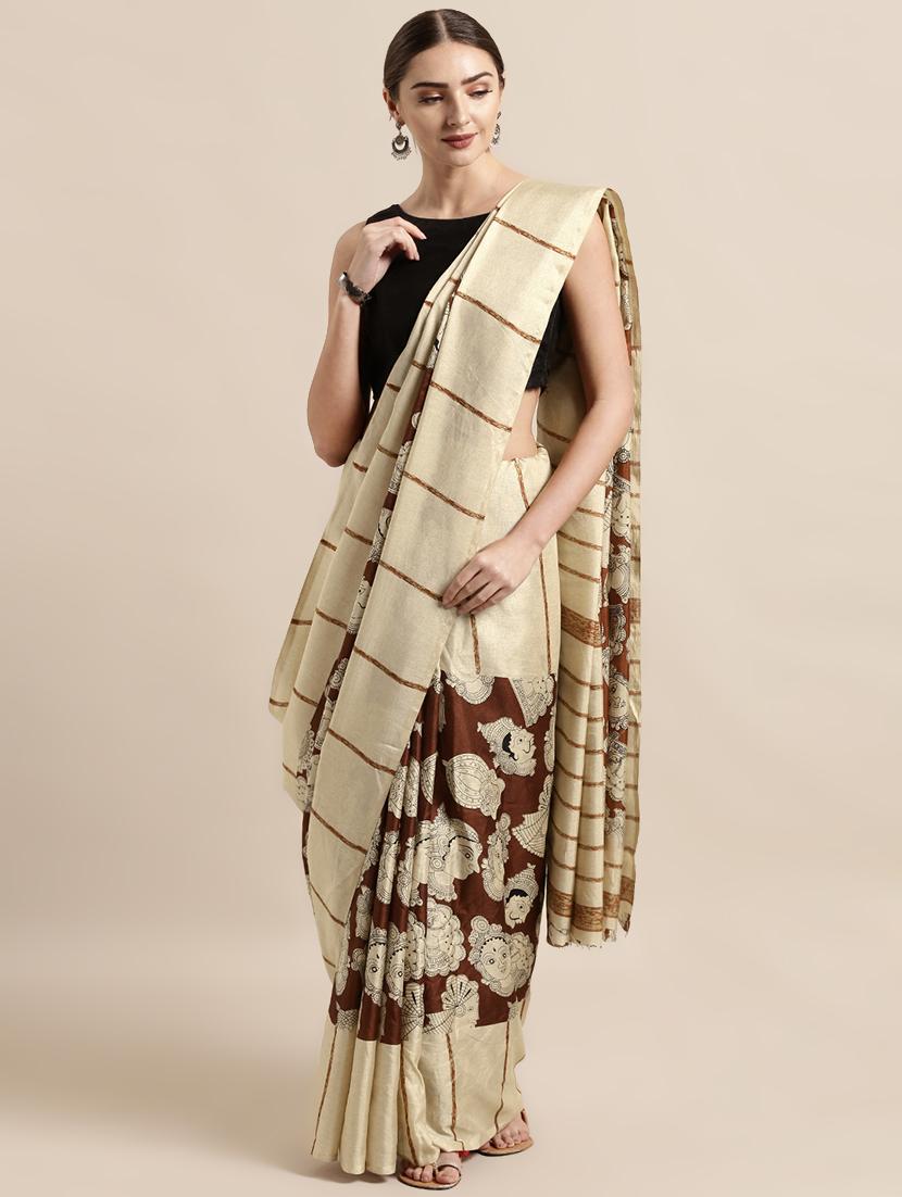 printed bordered saree with blouse - 17290282 - Zoom Image - 1