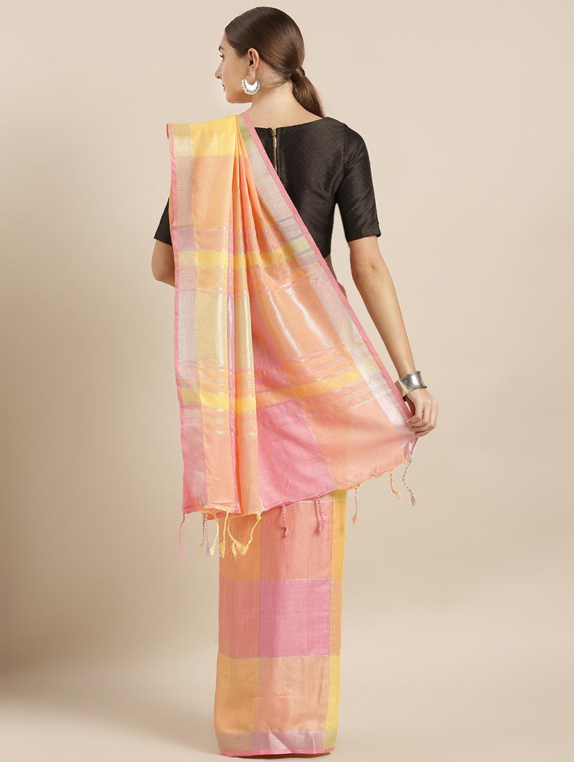 check printed saree with blouse - 17290289 - Zoom Image - 2