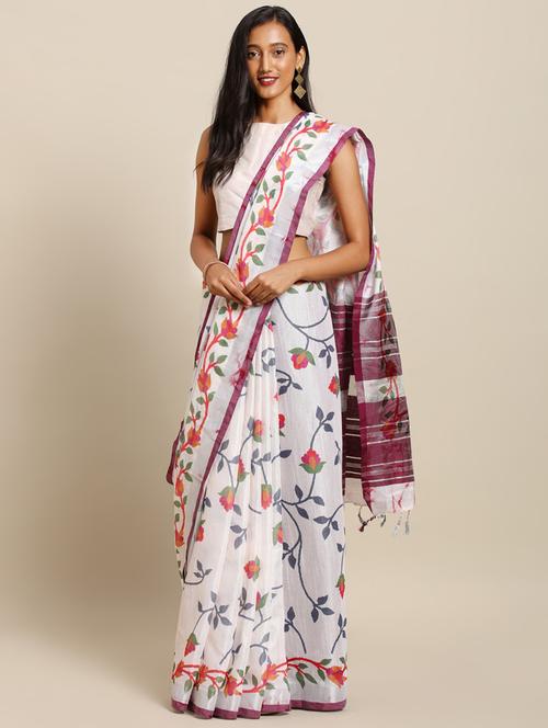 conversational handloom saree with blouse - 17290312 - Standard Image - 1