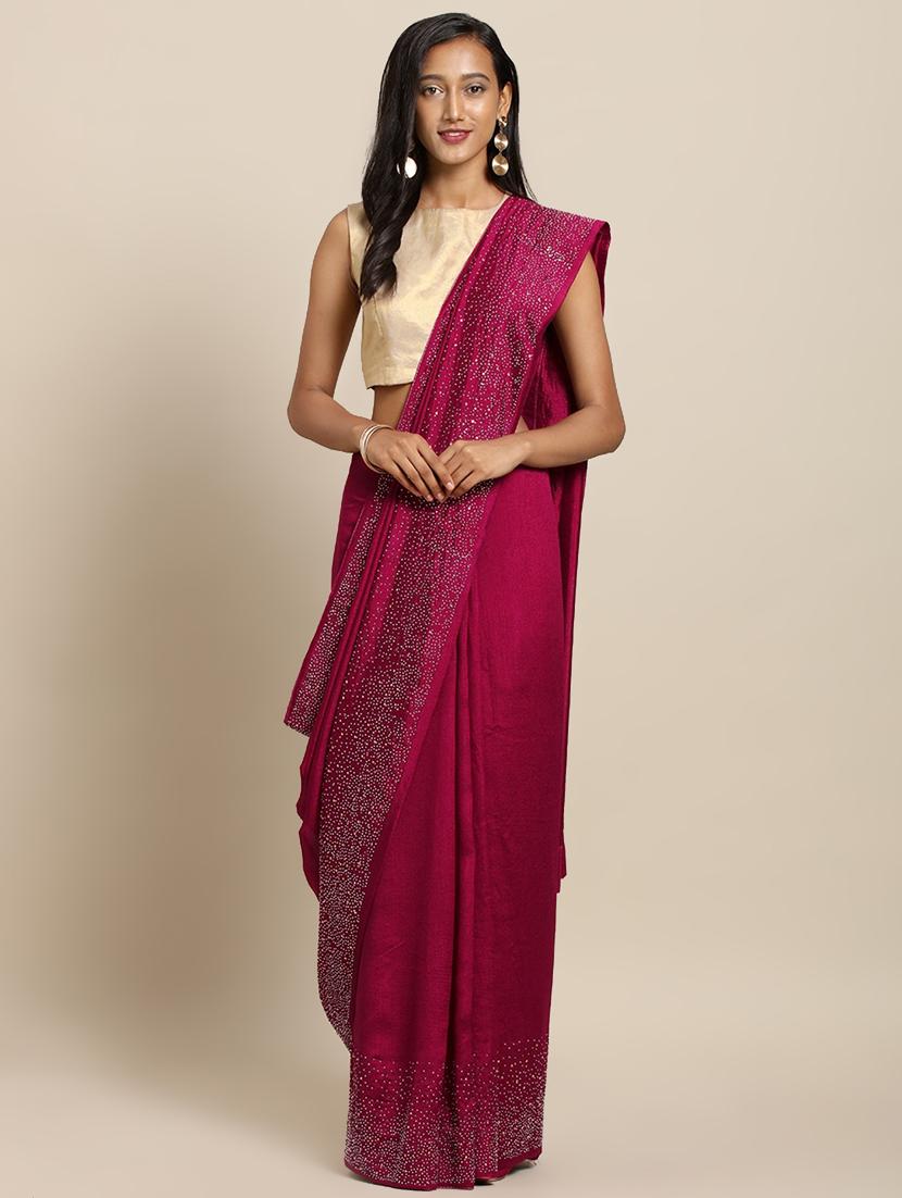 solid plain saree with blouse - 17290318 - Zoom Image - 1