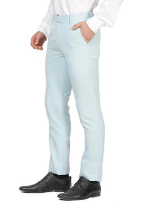 blue solid linen flat front formal trouser - 17291170 - Standard Image - 2