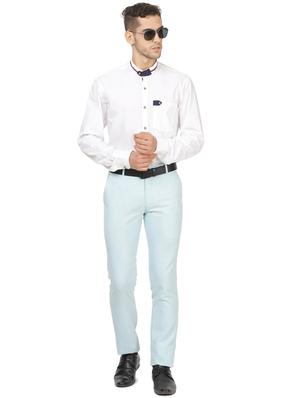 blue solid linen flat front formal trouser - 17291170 - Standard Image - 4