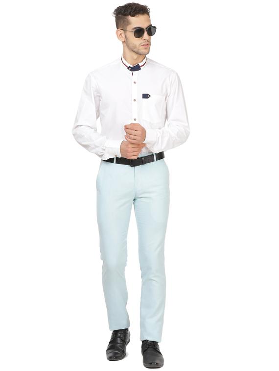 blue solid linen flat front formal trouser - 17291170 - Zoom Image - 4