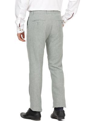 grey solid linen flat front formal trouser - 17291171 - Standard Image - 3