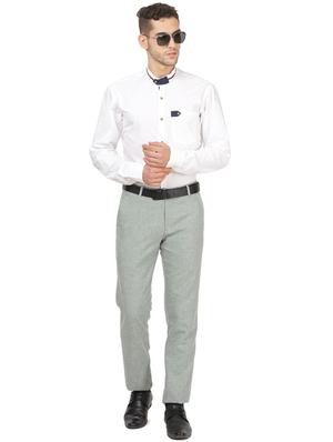 grey solid linen flat front formal trouser - 17291171 - Standard Image - 4
