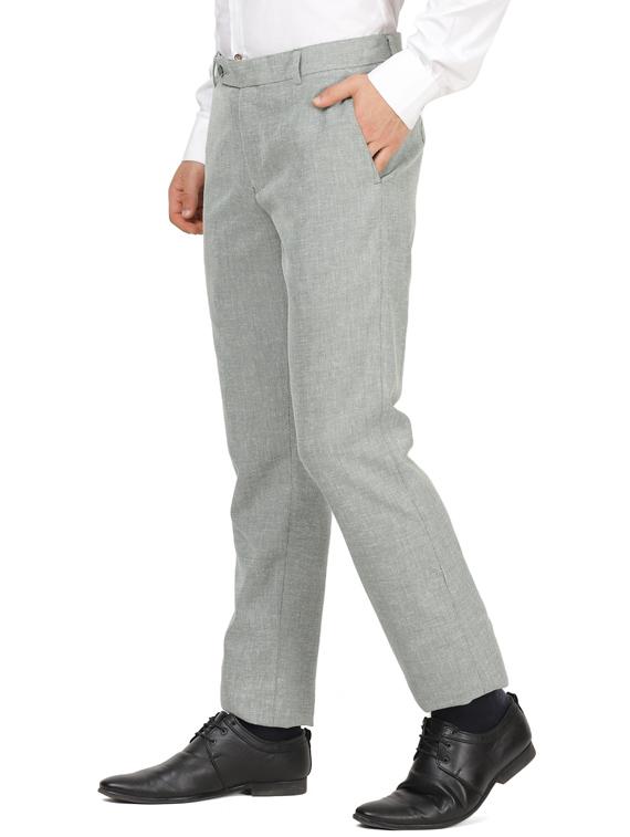 grey solid linen flat front formal trouser - 17291171 - Zoom Image - 2