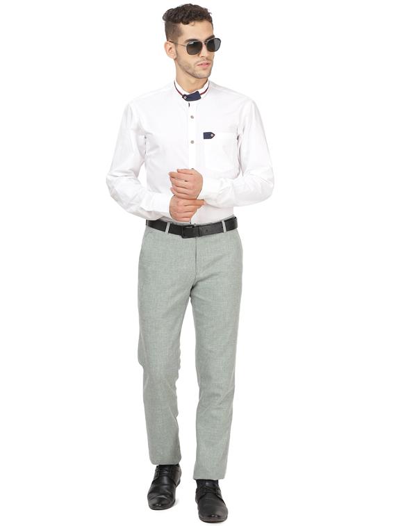 grey solid linen flat front formal trouser - 17291171 - Zoom Image - 4