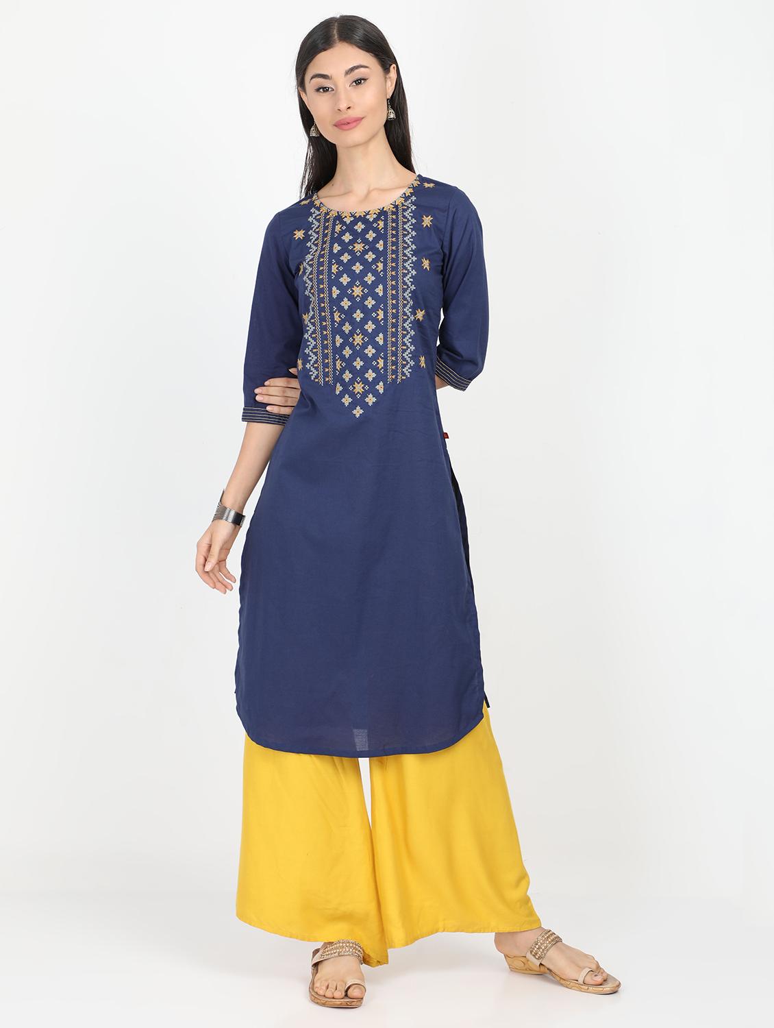 embroidered straight kurta - 17291514 - Zoom Image - 1