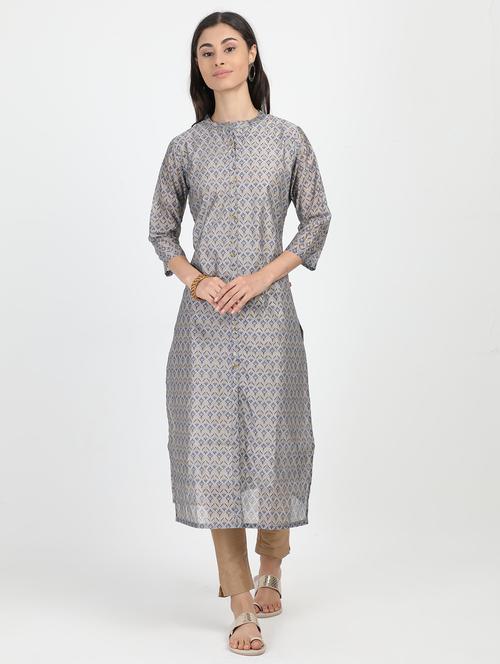 gold print straight kurta - 17291543 - Standard Image - 1