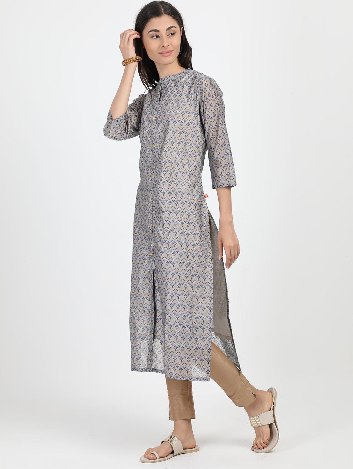 gold print straight kurta - 17291543 - Zoom Image - 2