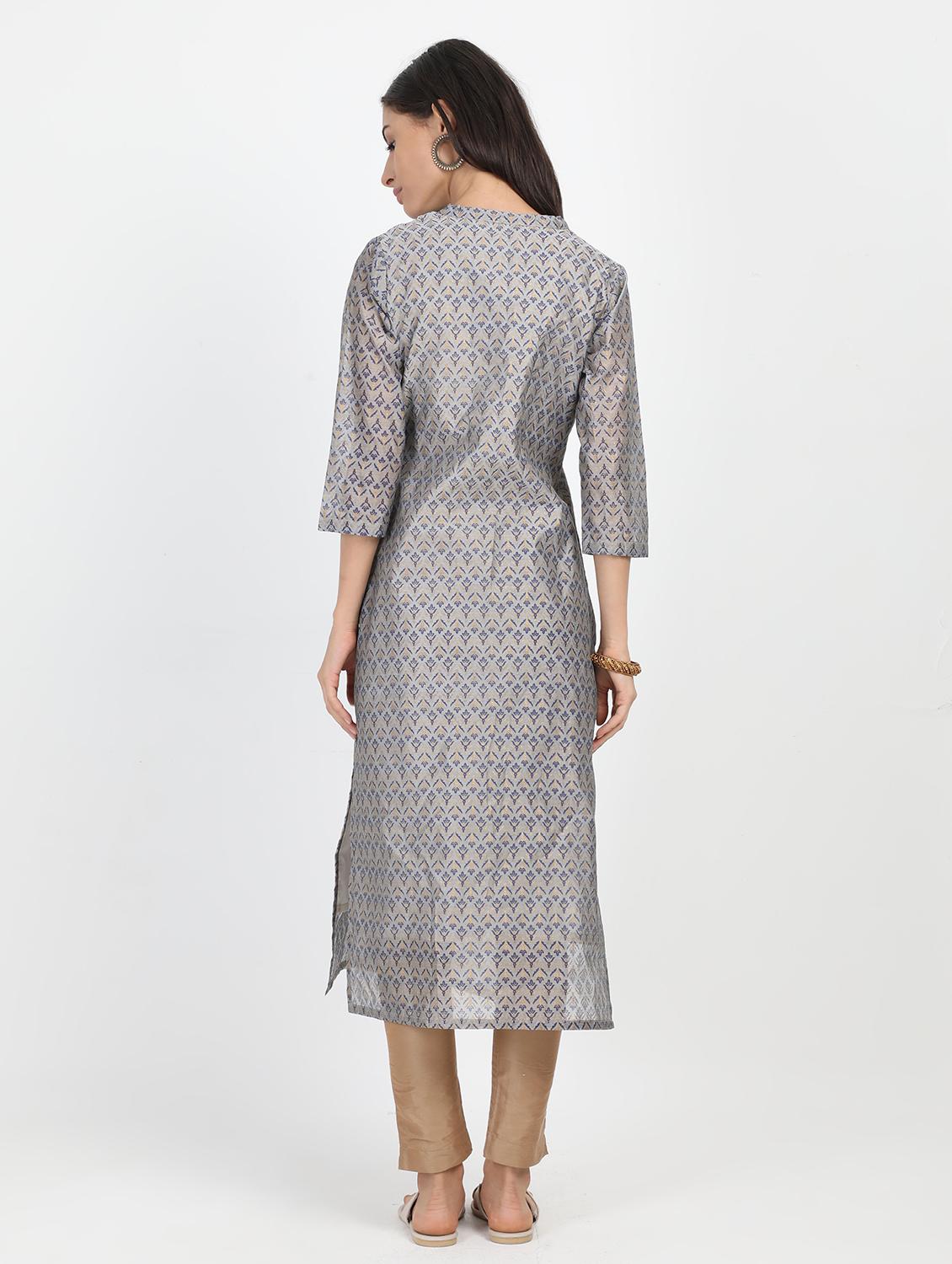 gold print straight kurta - 17291543 - Zoom Image - 3