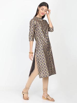 gold print straight kurta - 17291548 - Standard Image - 2